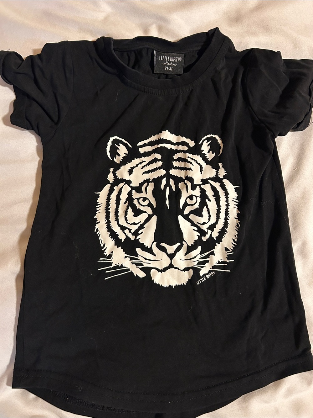Little Bipsy Black Tee with White Tiger Graphic